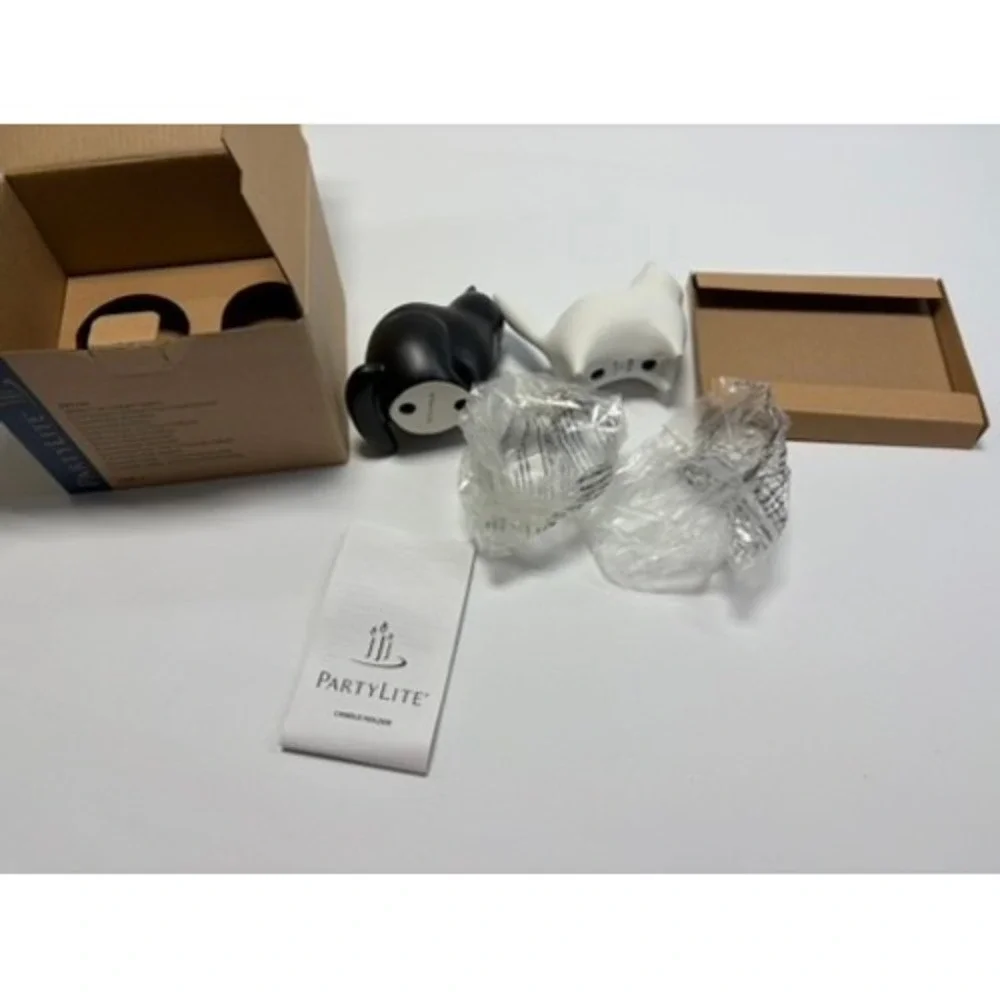 PartyLite‎ Modern Cat Tealight Holders Set of 2 Black White Ceramic w Box - Picture 10 of 14